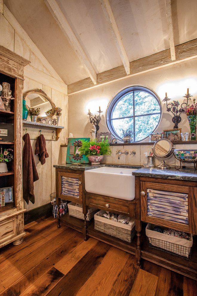 Bathroom Farmhouse Sink Bathroom Rustic with Circular Window Earth Tones