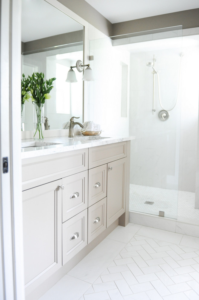 Bathroom Floor Tiles Ideas Bathroom Transitional with Beige Walls Cup Pulls