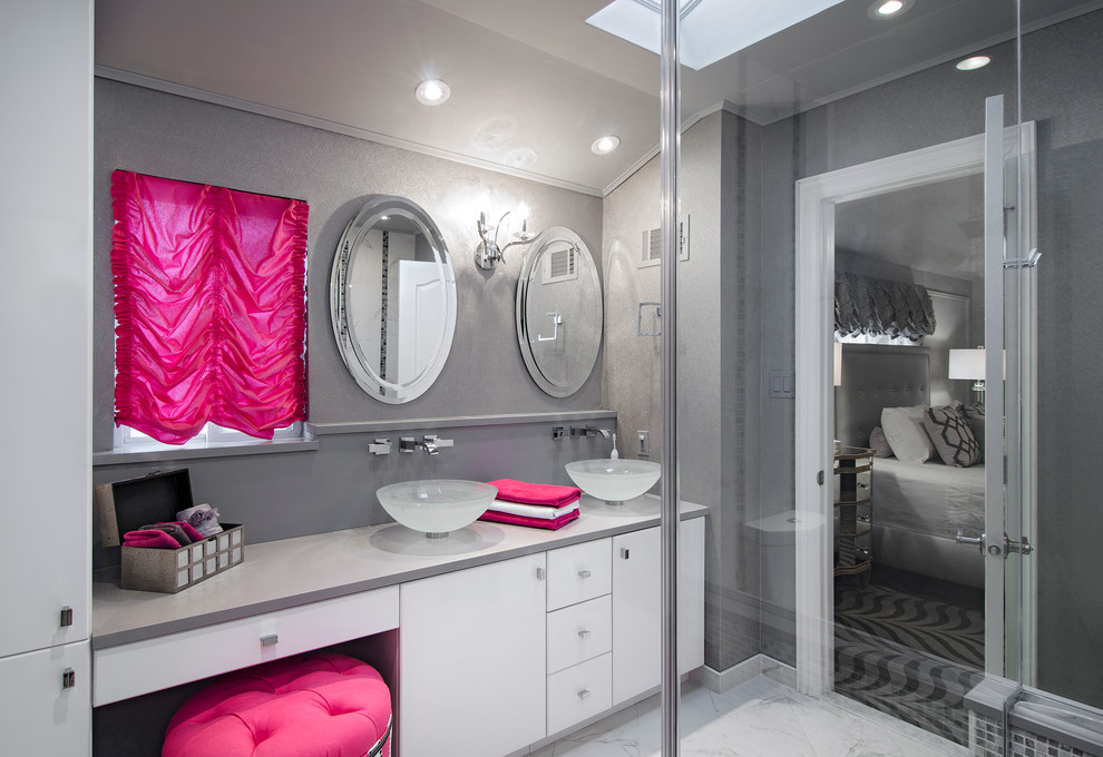 Bathroom Makeup Vanity Bathroom Contemporary with Balloon Shade Bowl Sink