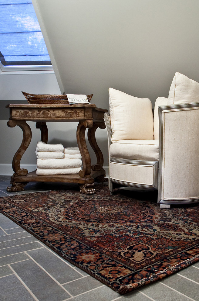 Bathroom Rug Ideas Spaces Eclectic with Antiques Area Rug Chair