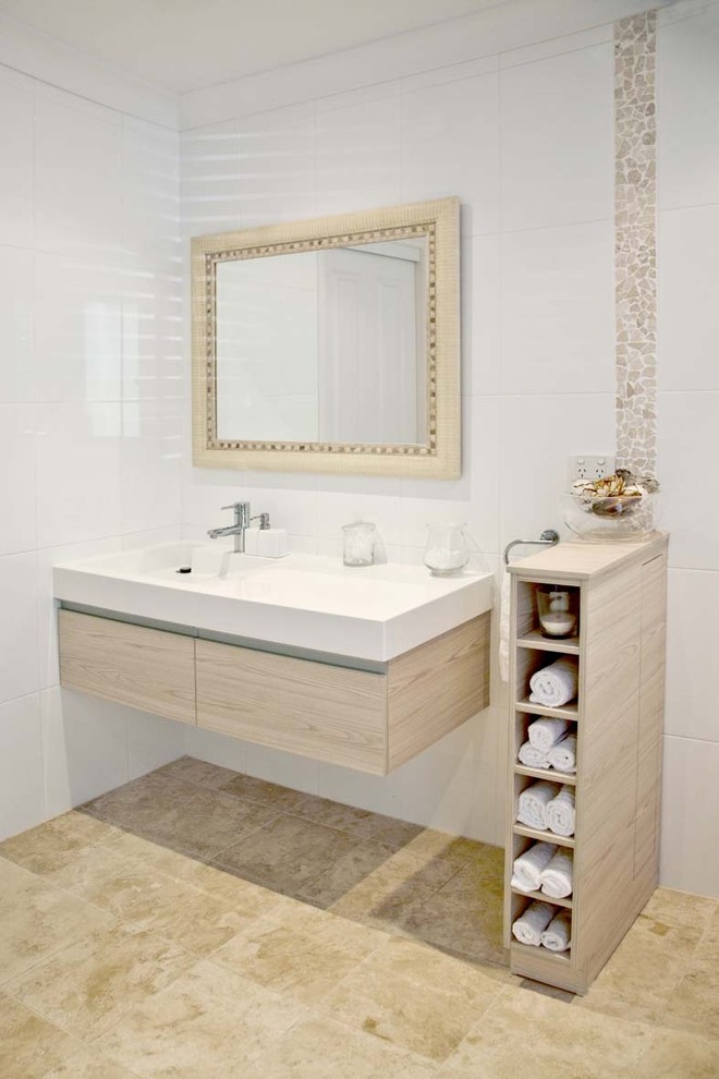 Bathroom Shelving Units Bathroom Contemporary with Floating Vanity Floor Tile