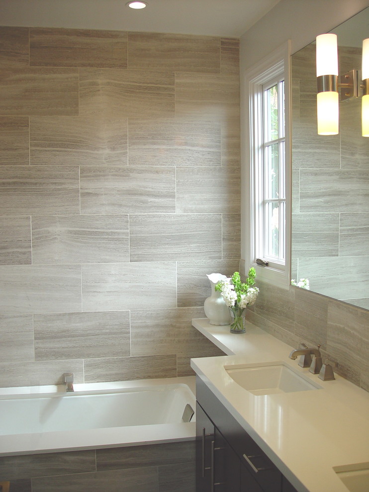 Bathroom Tile Floor Ideas Bathroom Contemporary with Bathroom Window Dark Vanity