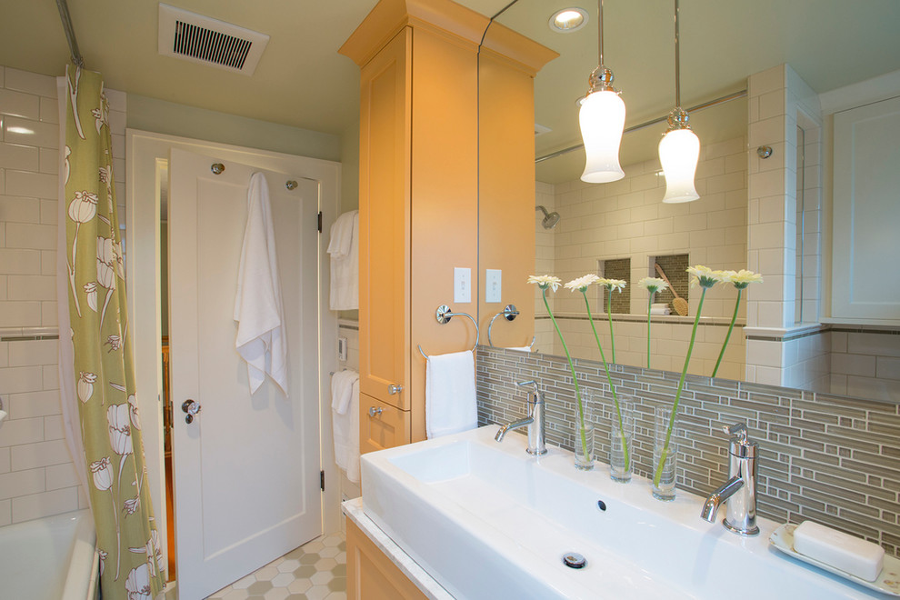 Bathroom Trough Sink Bathroom Traditional with Color Custom Cabinets Glass1