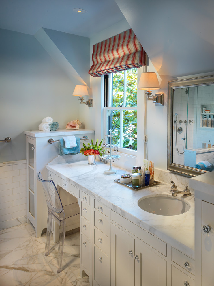 Bathroom Vanities with Makeup Area Bathroom Traditional with Blue Wall Dressing Area