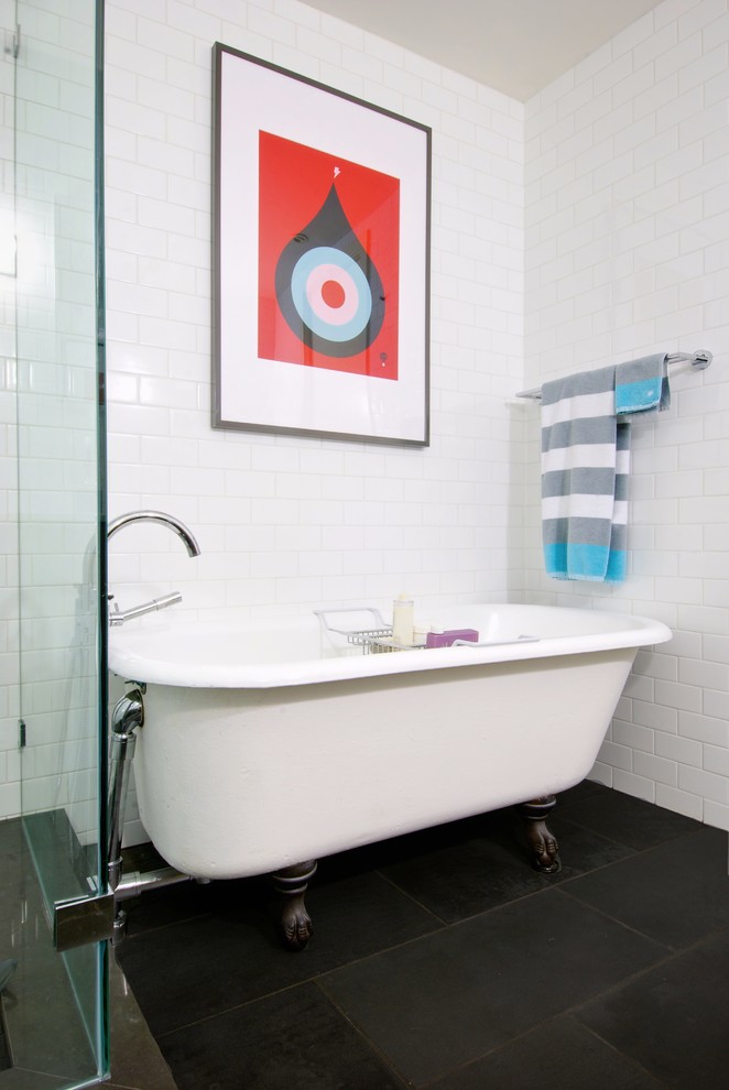 Bathrooms with Clawfoot Tubs Bathroom Contemporary with Bath Caddy Black Tile