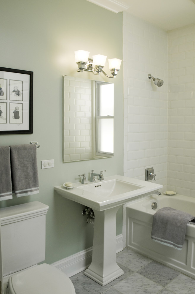 Bathrooms with Pedestal Sinks Bathroom Traditional with Baseboards Harlequin Floor Pattern