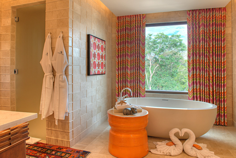 Bathtubs for Two Bathroom Tropical with Colorful Curtains Designer Bathtubs