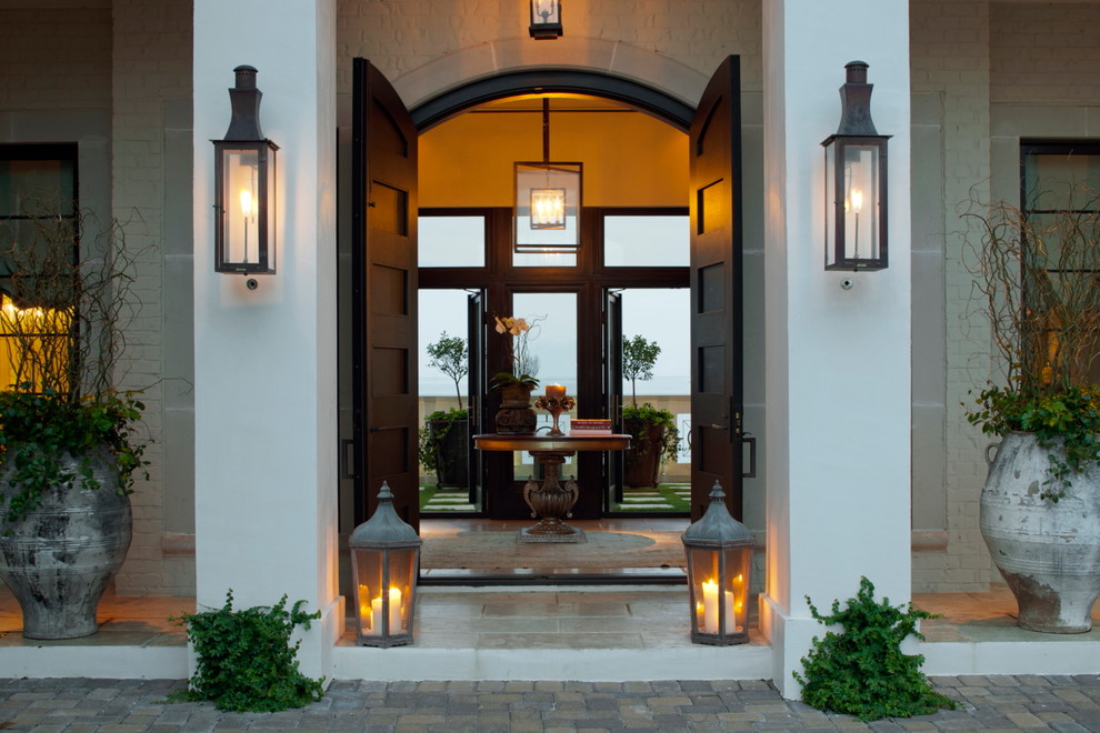 Battery Operated Table Lamps Entry Contemporary with Arched Doorway Brick Siding