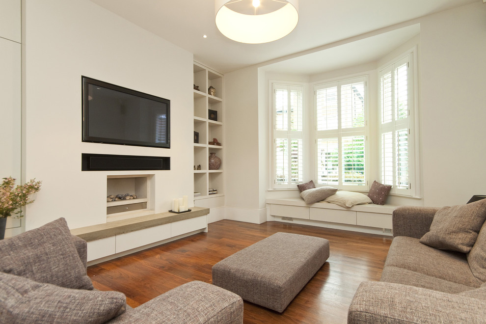 Bay Window Seating Family Room Contemporary with Bay Window Built In