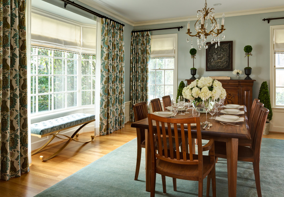 Bay Window Treatments Dining Room Traditional with Blue Walls Boxwoods Crown
