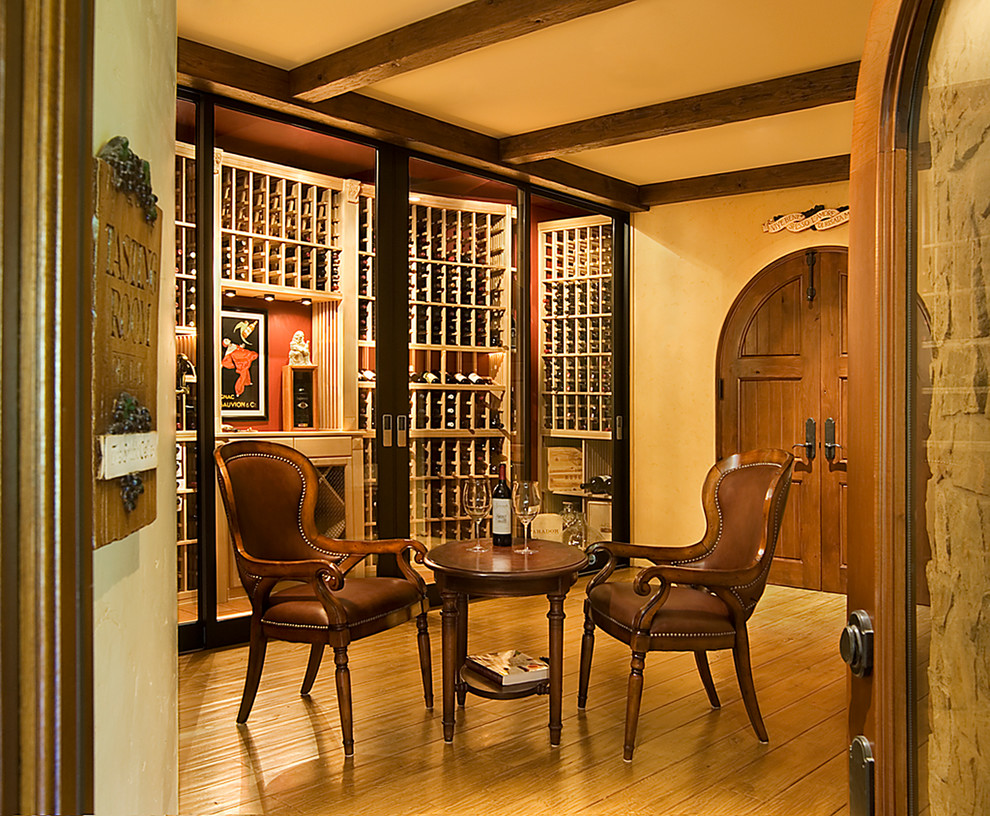 Bay Window Valance Wine Cellar Traditional with Fleetwood Sliding Door Wine