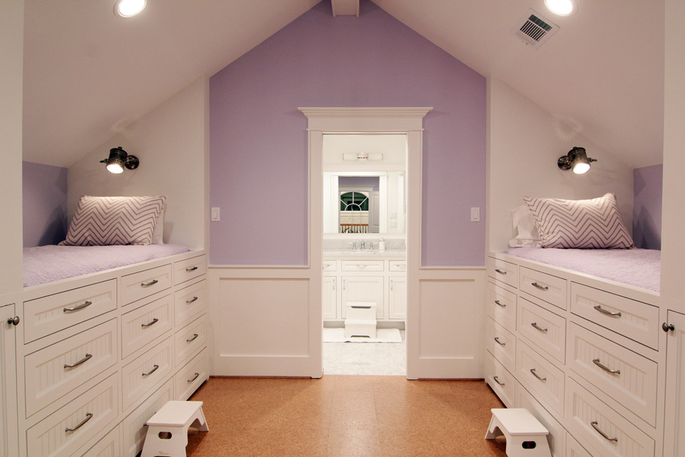 Bed with Drawers Underneath Kids Traditional with Bathroom Cork Floor Double