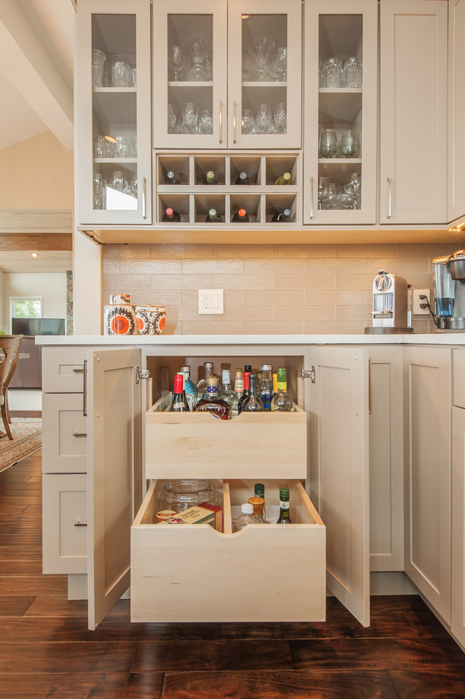 Beige Kitchen Cabinets Kitchen Transitional with Alcohol Storage Bar Beige
