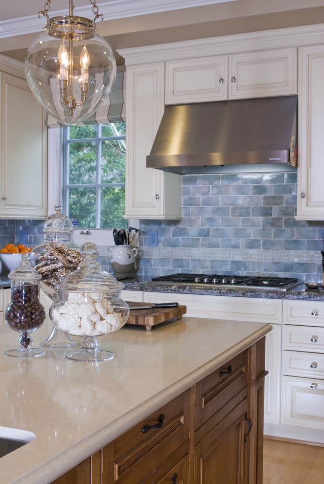 Bell Jar Chandelier Kitchen Traditional with Brick Tile Caesarstone French