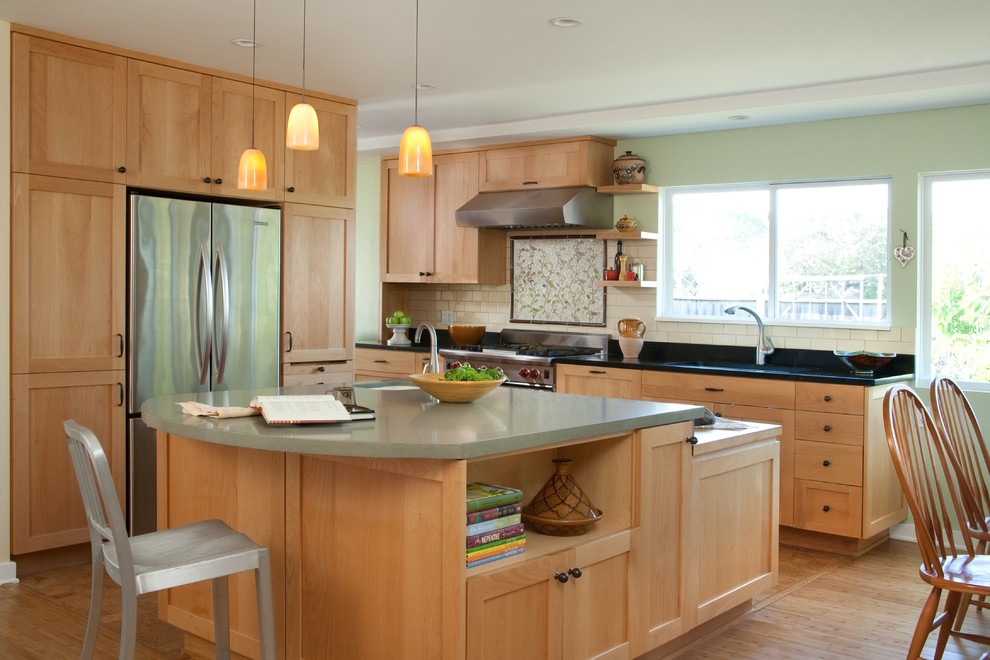 Birch Kitchen Cabinets Kitchen Traditional with Barstool Green Walls Island