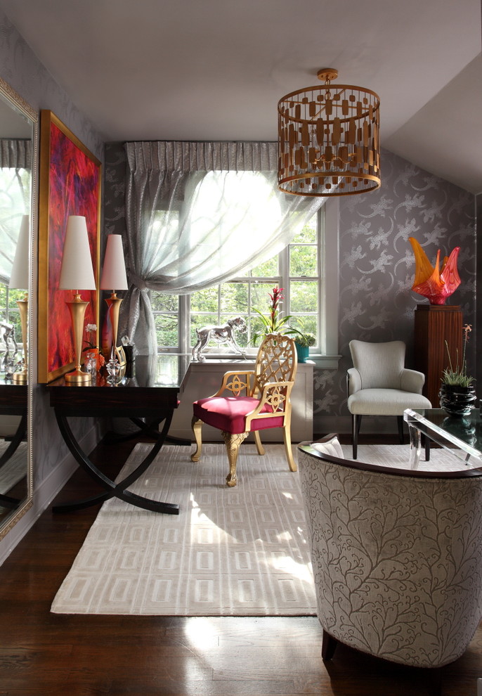 Birdcage Light Fixture Home Office Eclectic with Area Rug Bedroom Built In