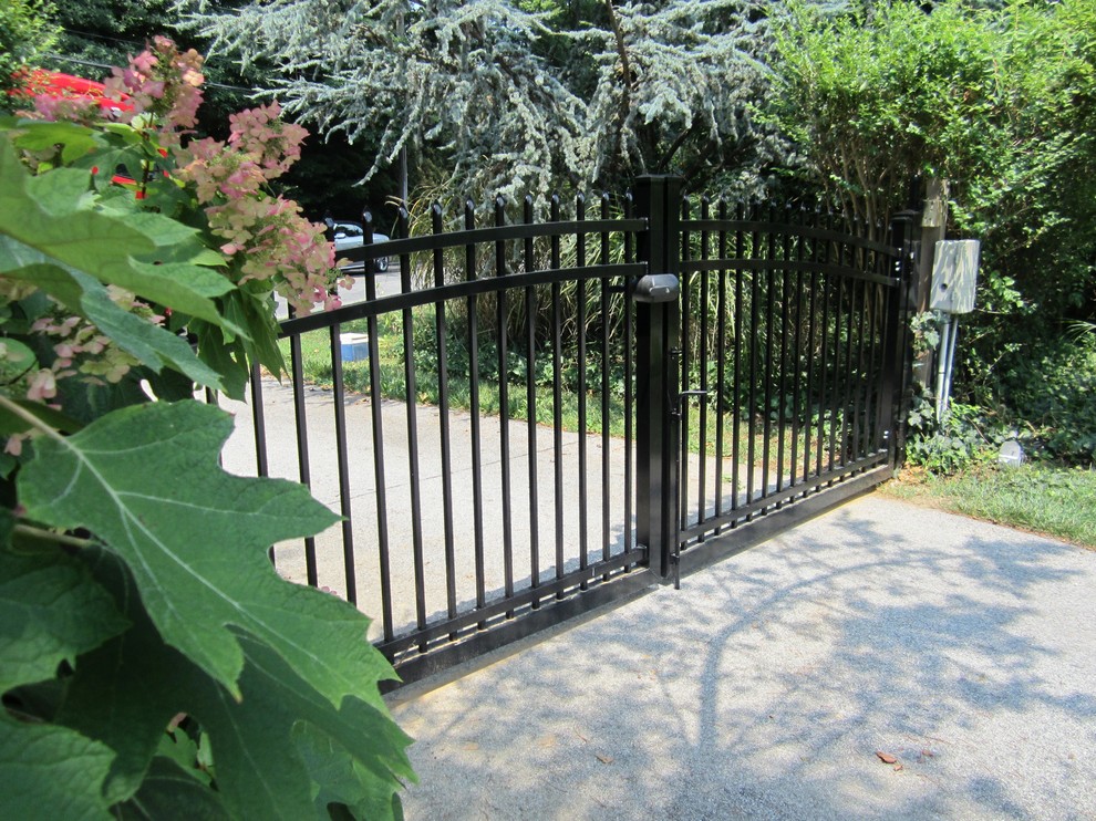 Black Aluminum Fence Exterior Traditional with Aluminum Gate Arched Gate