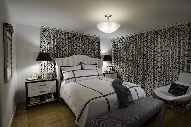 Black and White Bedspreads Bedroom Transitional with Acrylic and Black Shade