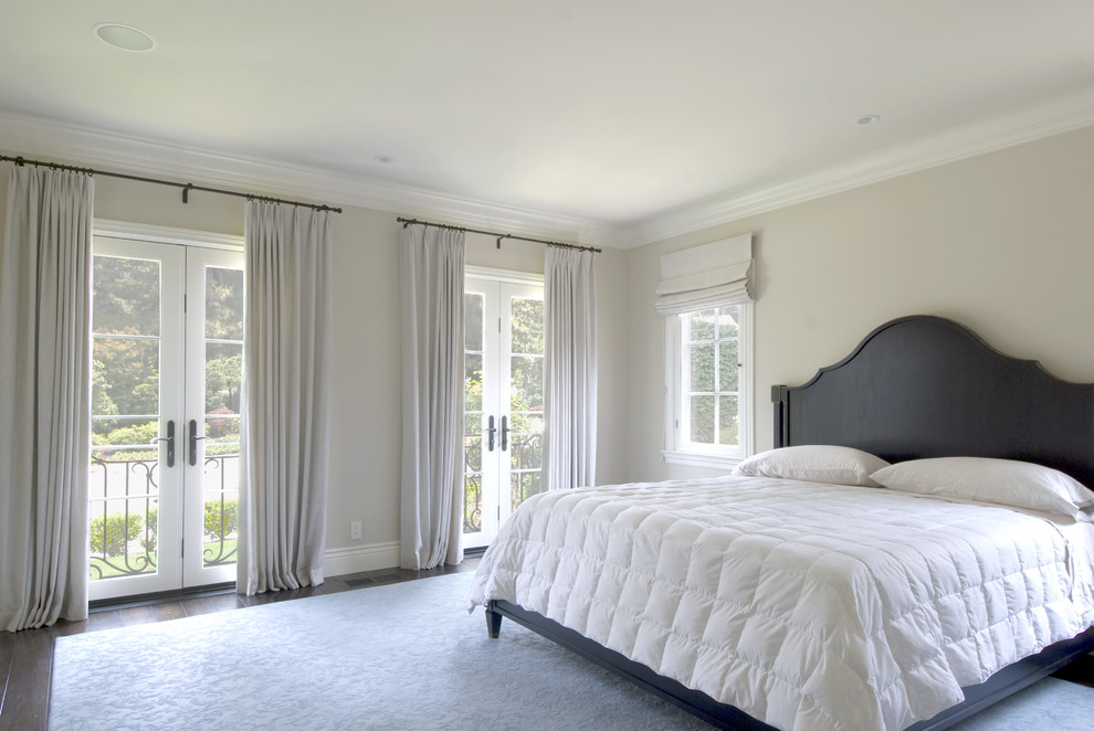 Black and White Drapes Bedroom Traditional with Area Rug Crown Molding