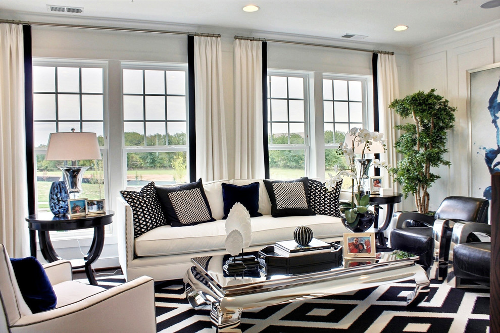 Black and White Drapes Family Room Contemporary with Black White Black And