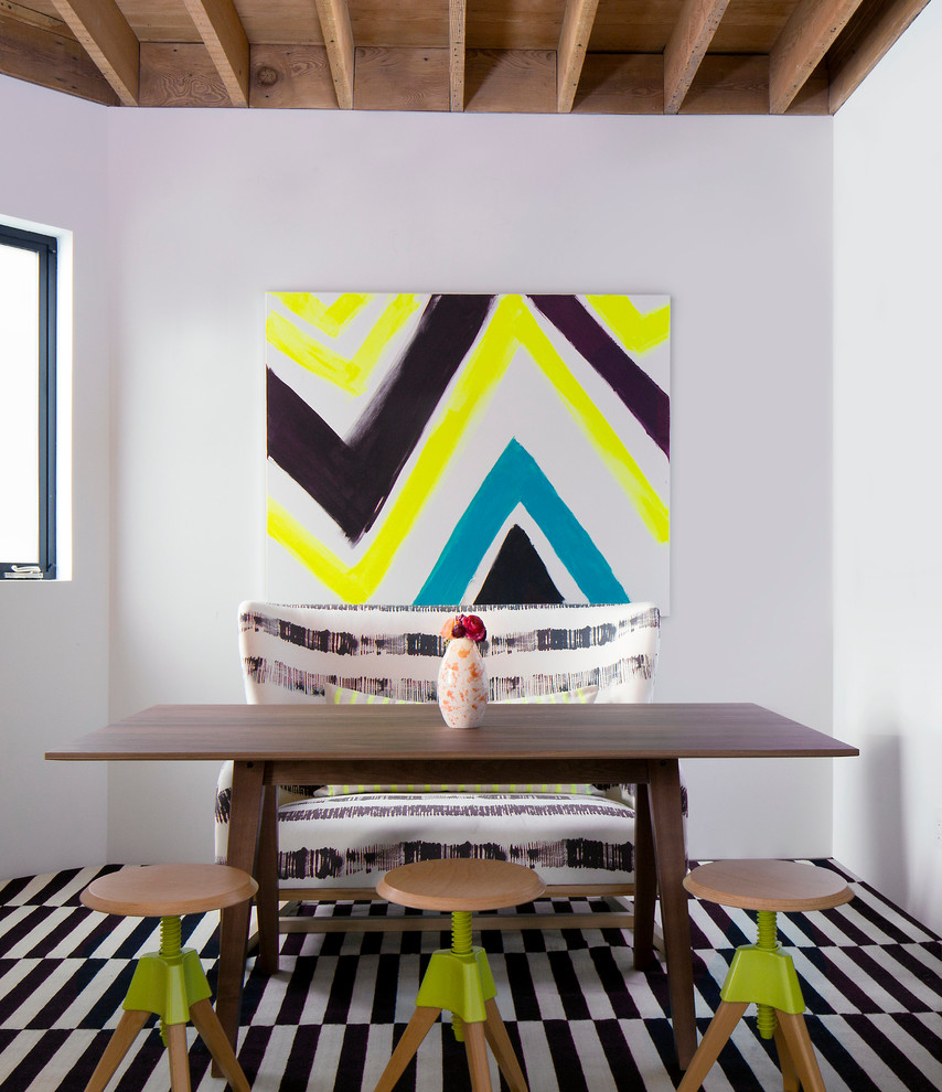 Black and White Striped Rug Spaces Modern with Eclectic Hanging Chair Midcentury