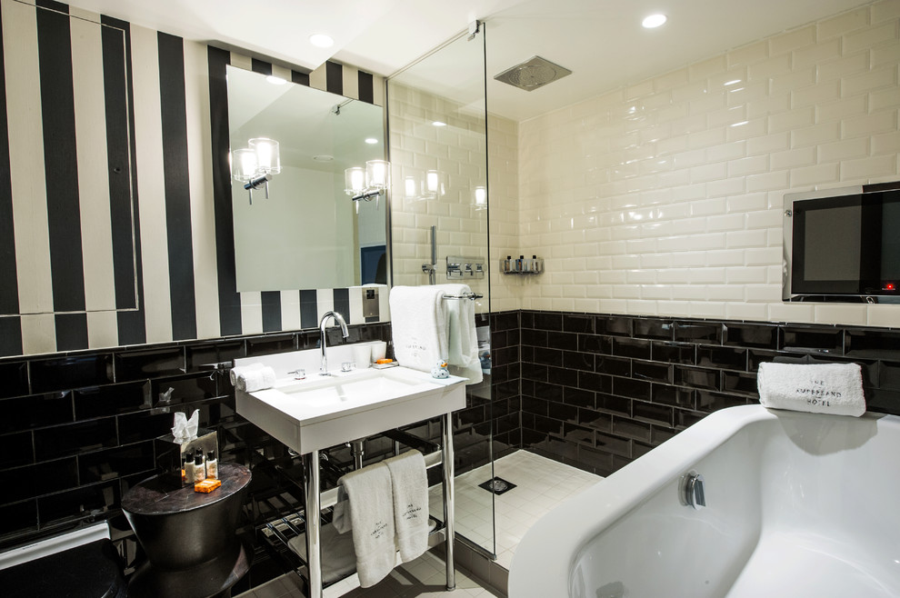 Black and White Tile Kitchen Bathroom Contemporary with Bathtub Black and White