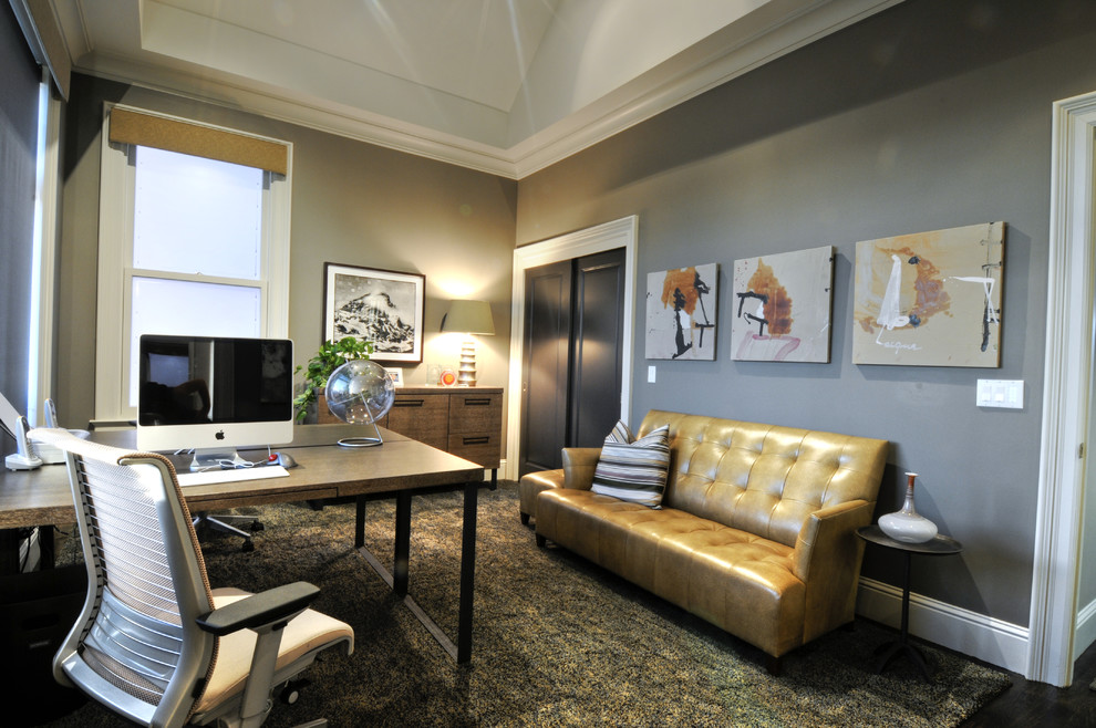 Black Closet Doors Home Office Contemporary with Accent Tables Area Rug