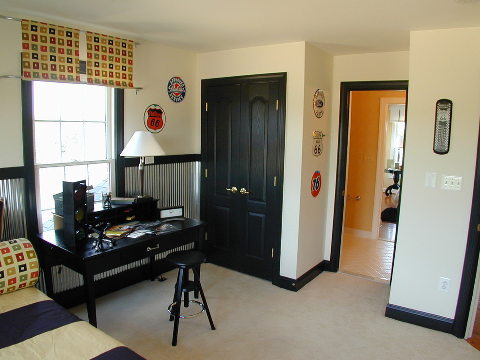 Black Closet Doors Kids Contemporary with Baseboard Bedroom Beige Carpet