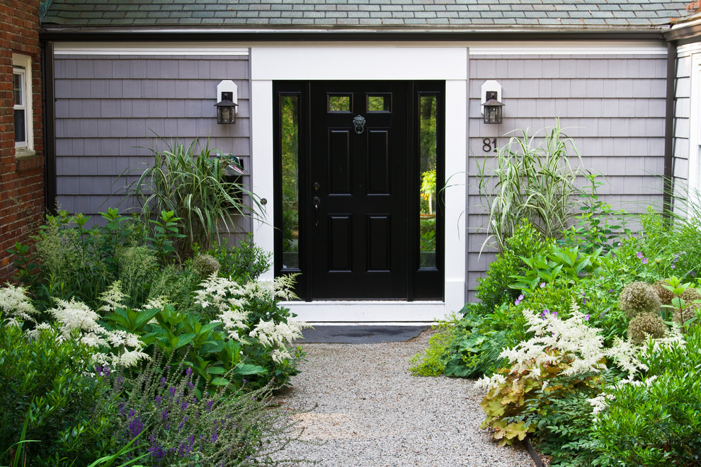 Black Entry Door Landscape Traditional with Black Door Flower Bed
