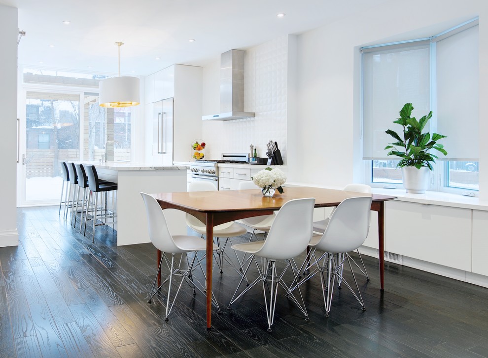 Black Hardwood Flooring Dining Room Contemporary with Bay Window Black And1