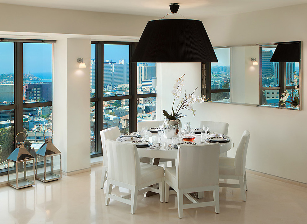 Black Lamp Shades Dining Room Contemporary with Black and White Drum