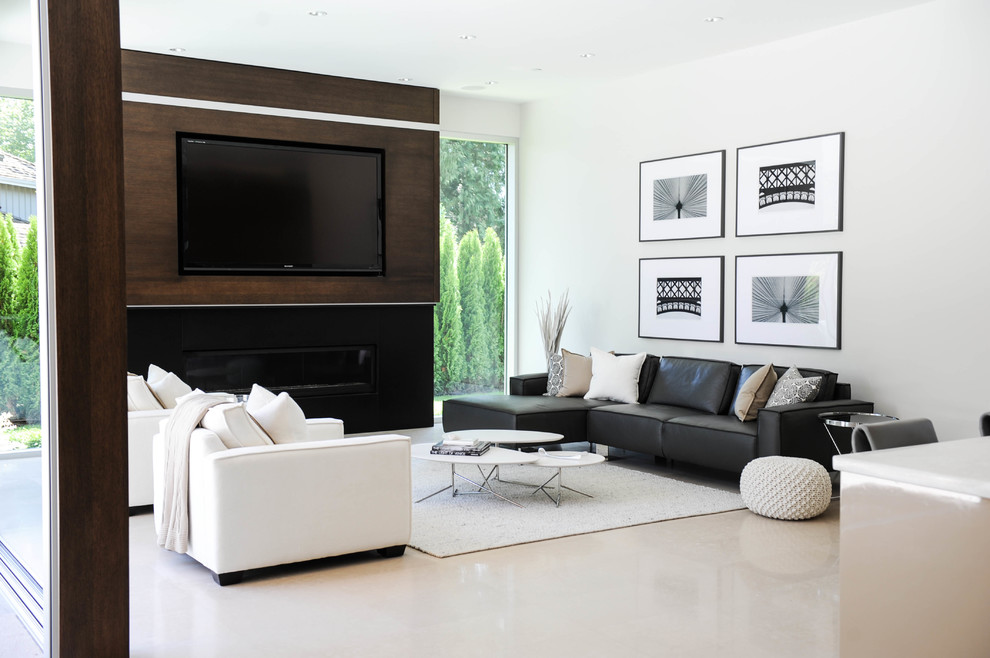 Black Leather Sectional Living Room Contemporary with Area Rug Armchairs Beige