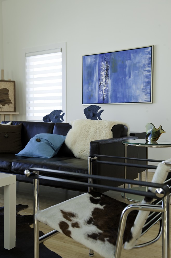 black leather sofa Living Room with none