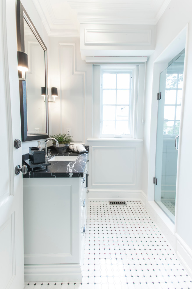 Black Marble Countertops Bathroom Traditional with Black and White Bathroom