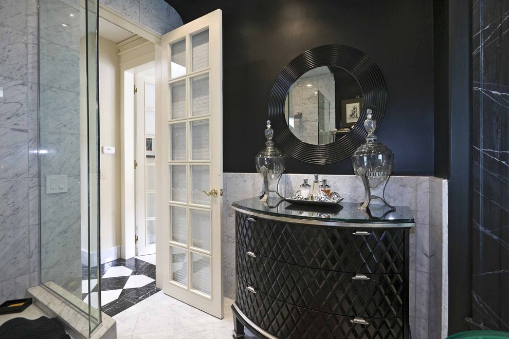 Black Marble Floor Bathroom Traditional with Black Black Chest Black