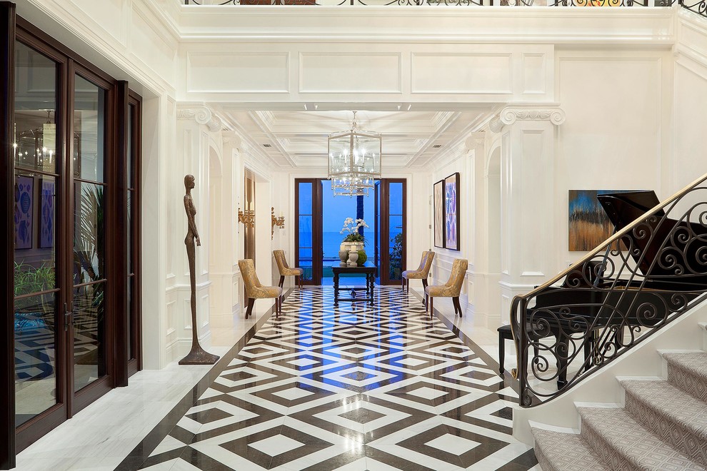 Black Marble Floor Hall Traditional with Beige Chair Black Marble