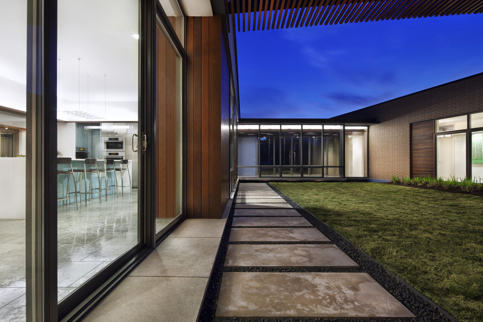 Black Pea Gravel Exterior Modern with Breezeway Brick House Brick