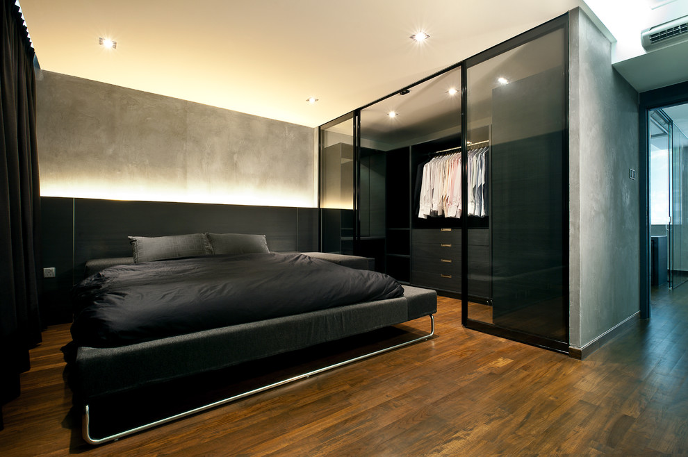 Black Platform Bed Bedroom Industrial with Accent Lighting Apartment Architology