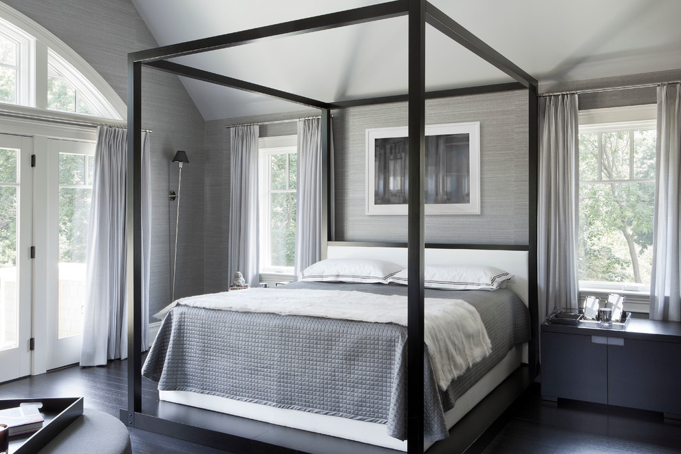 Black Platform Bed Bedroom Transitional with Arched Window Bed Black