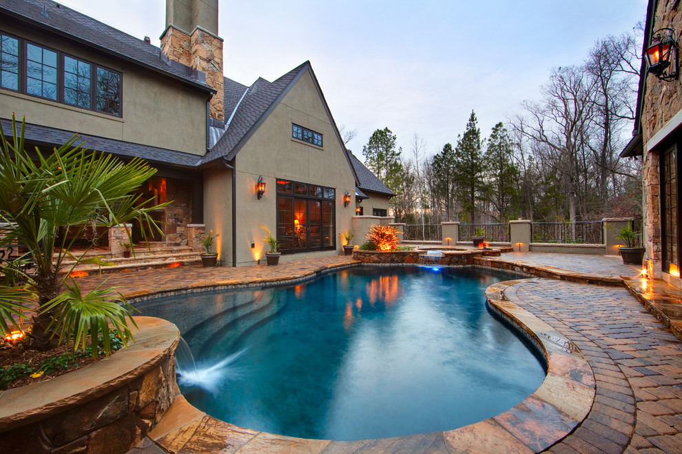 Black Pool Liner Pool Traditional with Brick Paving Garden Lighting