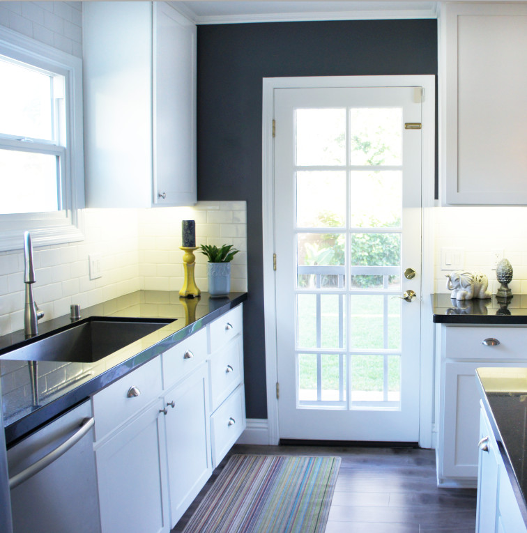 Black Quartz Countertops Kitchen Contemporary with Black and White Kitchen