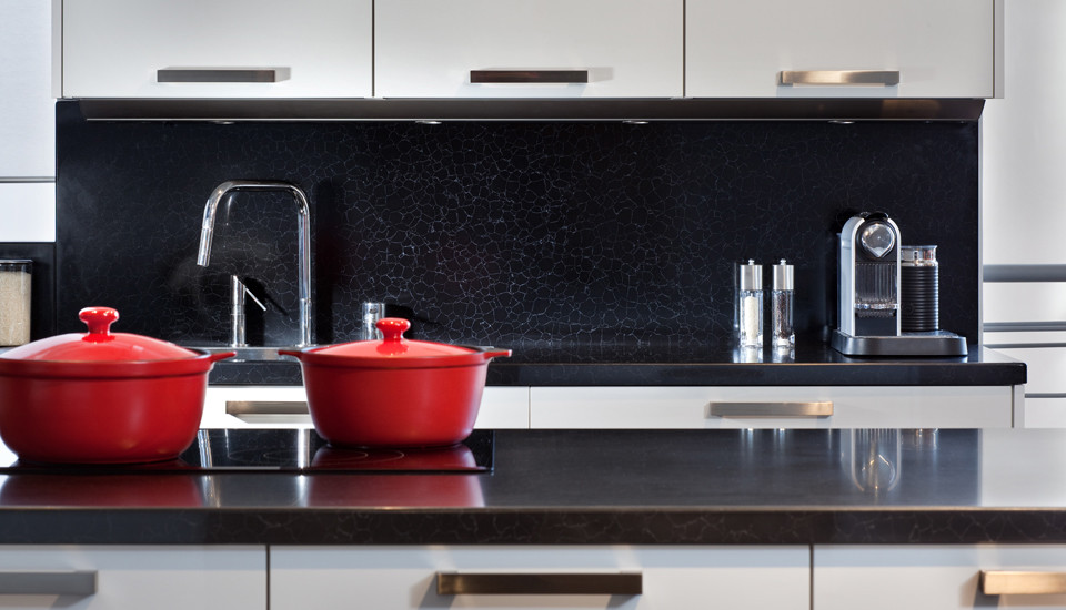 Black Quartz Countertops Kitchen Contemporary with None 