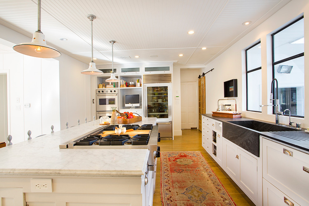 Black Soapstone Countertops Kitchen Eclectic with Appliance Wall Barn Light