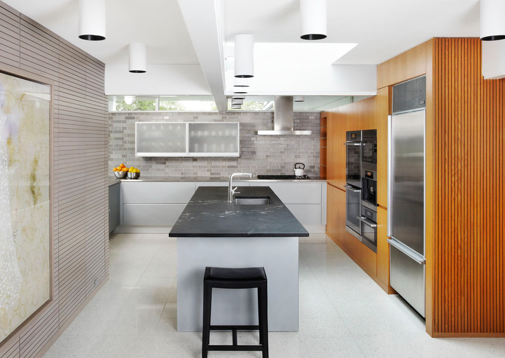 Black Soapstone Countertops Kitchen Midcentury with Accent Walls Black Bar