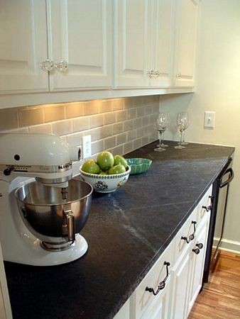 Black Soapstone Countertops Kitchen Rustic with 3x6 Subway Tile Black