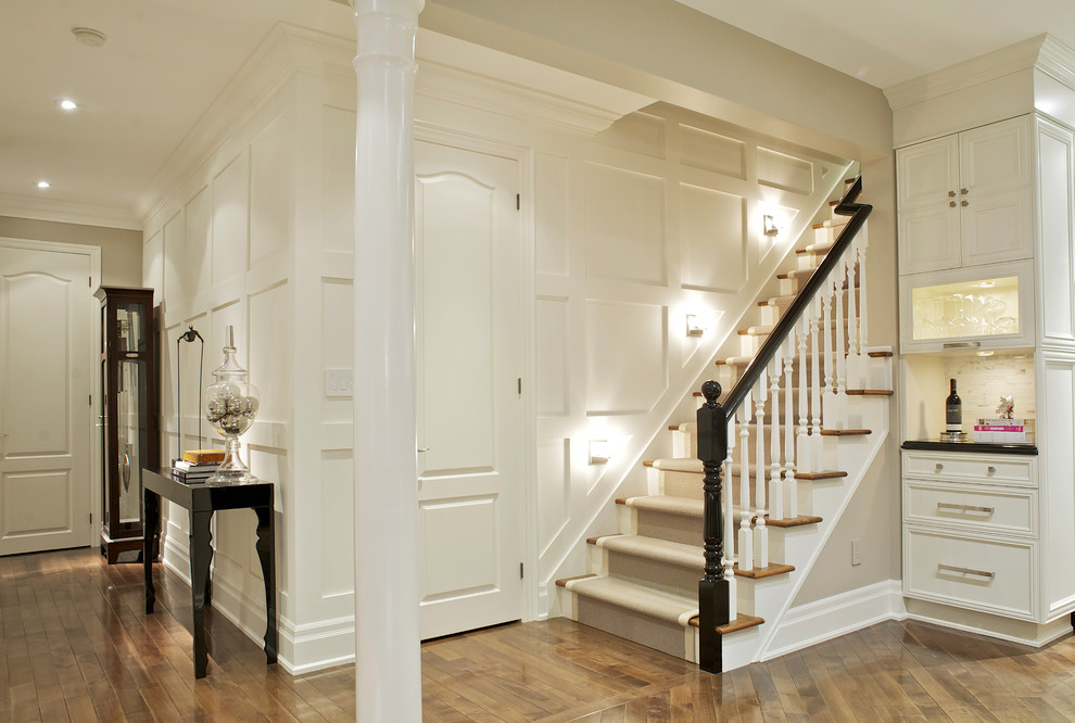 Black Stair Railing Staircase Contemporary with Beige Built in Cabinets