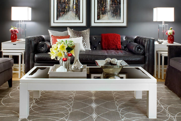 Black Tufted Sofa Living Room Modern with Area Rug Black Tufted