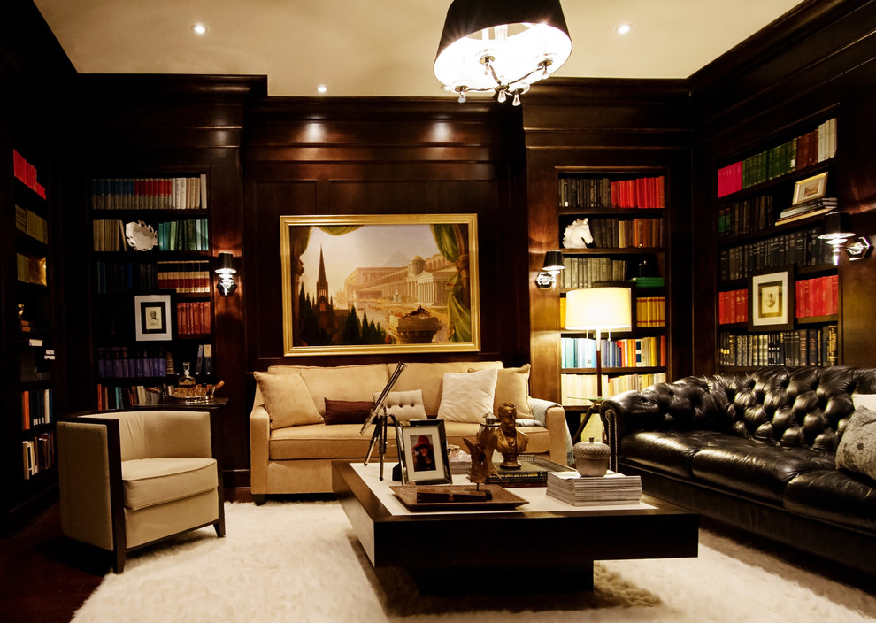 Black Tufted Sofa Living Room Traditional with Black and Chrome Sconces