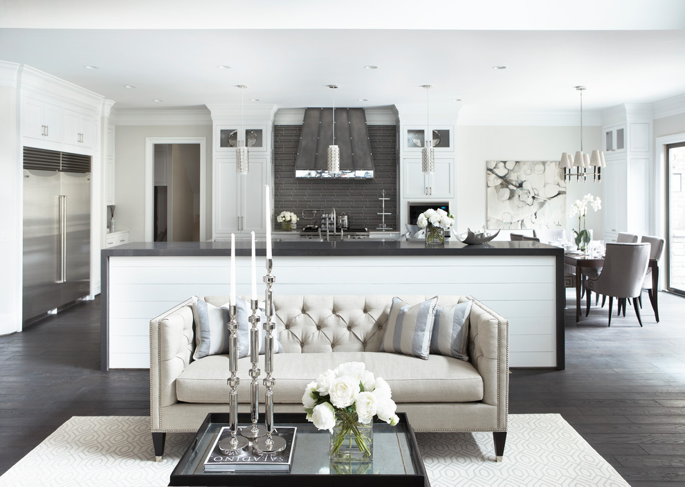 Black Tufted Sofa Living Room Transitional with Beige Couch Ceiling Lighting