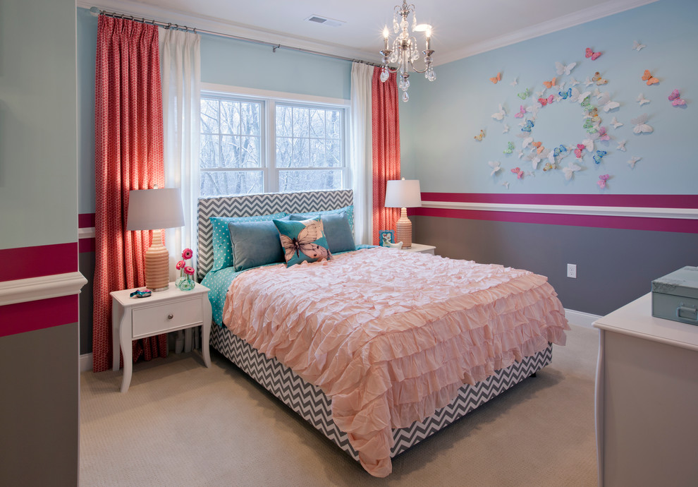 Blue Butterfly Granite Kids Traditional with Beige Carpet Butterfly Wall